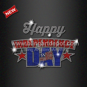 Crystal Iron ons Transfer Happy Independence Day Rhinestone Motif